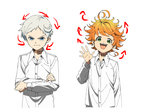 Character design de Norman e Emma de The Promised Neverland